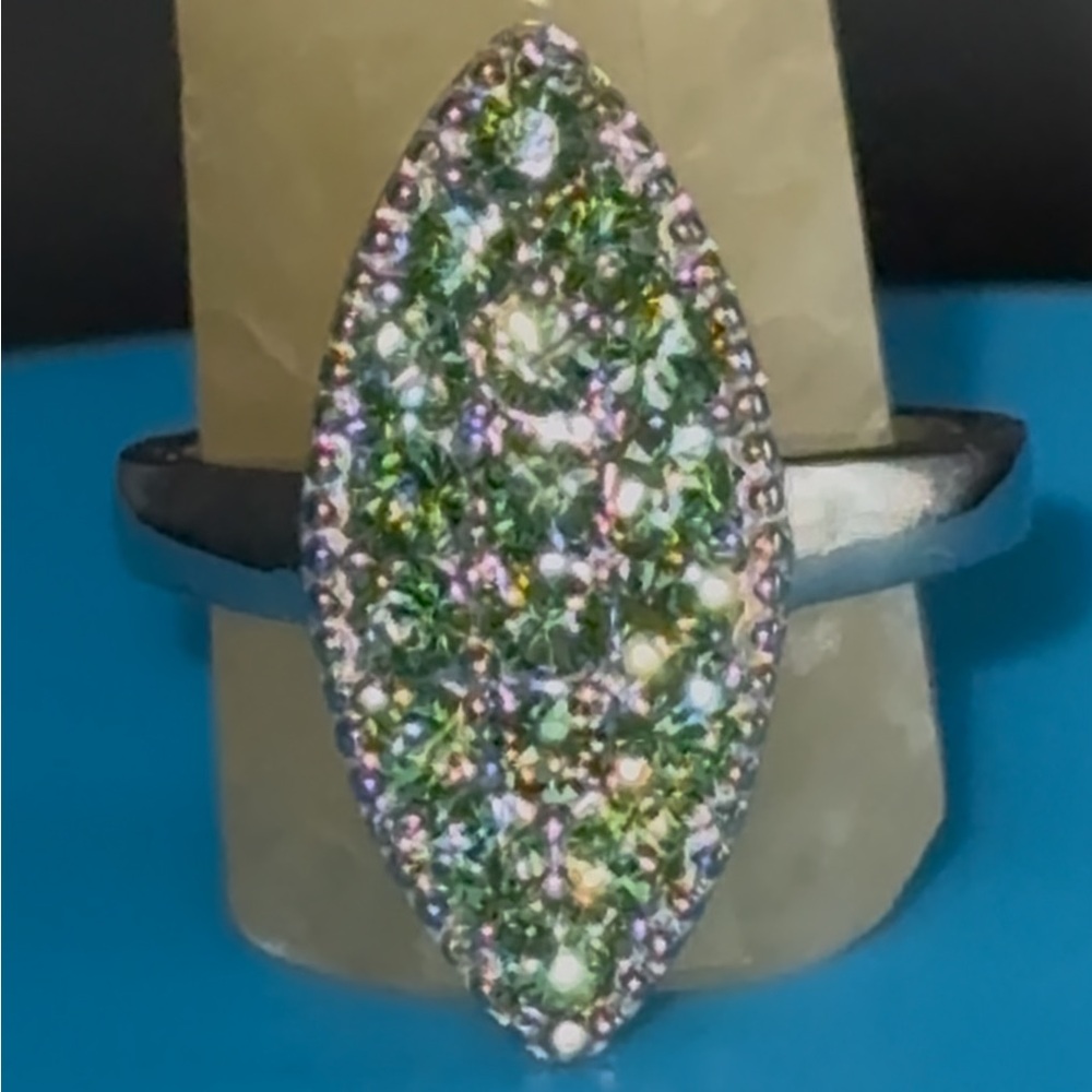 Swarovski Silver Ring with Green and Purple Sparkle
